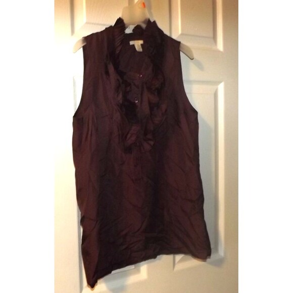 J Crew 100% Silk Satin Sleeveless Button Front Burgundy Blouse Top Shirt Sz 6 - Picture 1 of 3